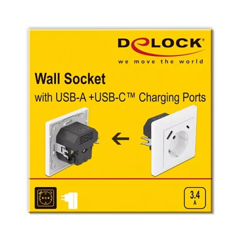 DeLOCK 11489 pistorasia CEE 7/3 + USB valkoinen 250V 16A