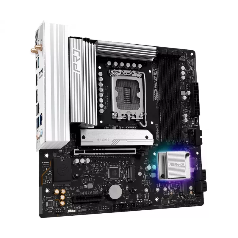 Emolevy ASRock B860M Pro RS WiFi — Intel B860, LGA 1851, micro ATX, DDR5, 4 DIMM, 3x M.2, 2.5Gb LAN, Wi‑Fi, Bluetooth