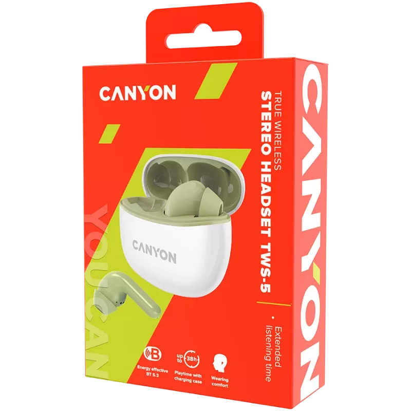 CANYON In-Ear-kuulokkeet TWS-5, vihreä Bluetooth 5.3, kosketusohjaus, lataustulo: USB-C