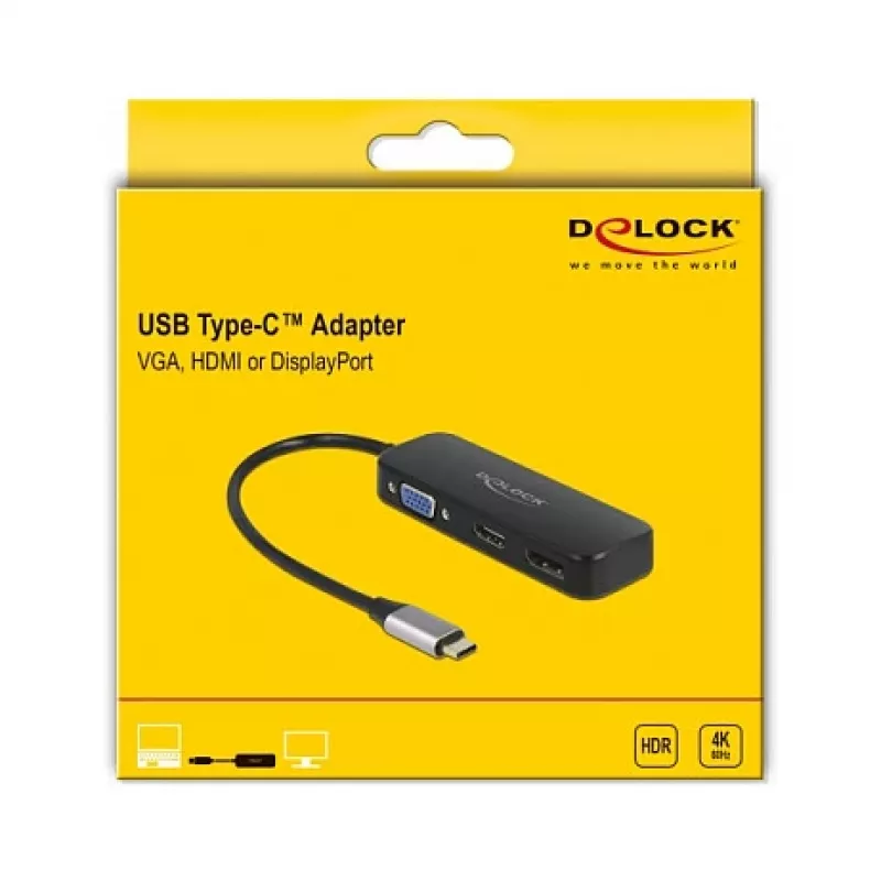 DeLOCK USB Type-C -adapteri VGA HDMI DisplayPort 4K 60 Hz