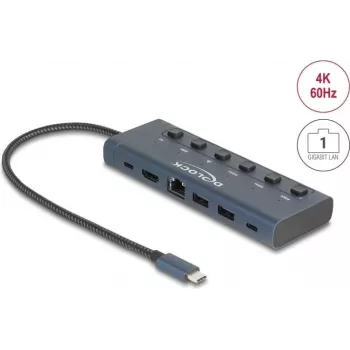 DeLOCK 92000 USB Type-C -keskitin 5000 Mbit/s HDMI RJ-45 USB 3.2
