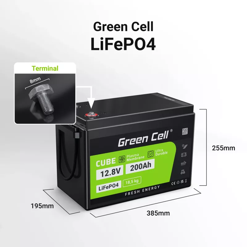 Greencell LiFePO4 -akku - 200Ah - 12.8V - 2560Wh L (CAV04S)