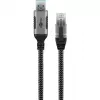 Ethernet-kaapeli USB-A 3.2 Gen1 uros > RJ-45 uros, LAN-sovitin musta/hopea, 2 metriä, punottu tekstiilivaippa