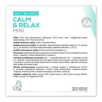 Rauhoittava lisäravinne VETEXPERT Calm&Relax Mini — 30 kapselia pienille koirille ja kissoille, 100 g, sokeriton, gluteeniton