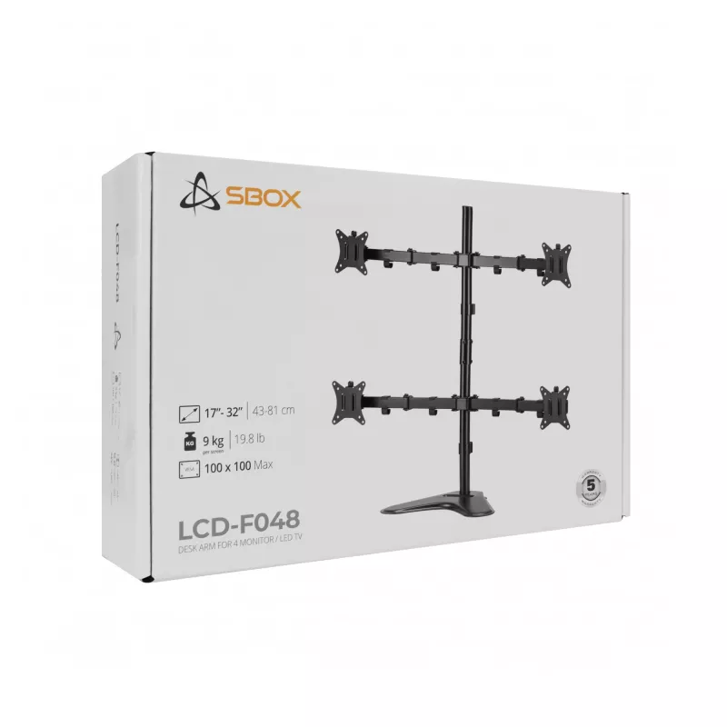 LCD-teline SBOX LCD-F048-2 17–32 tuuman näytöille, tukee 4×9 kg, VESA 100×100