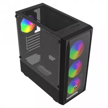 PC-kotelo SAVIO Noctis Flow RGB — Cube, ATX/Mini-ITX, 3x 120 mm etutuulettimet, karkaistu lasisivupaneeli, max. GPU 35 cm