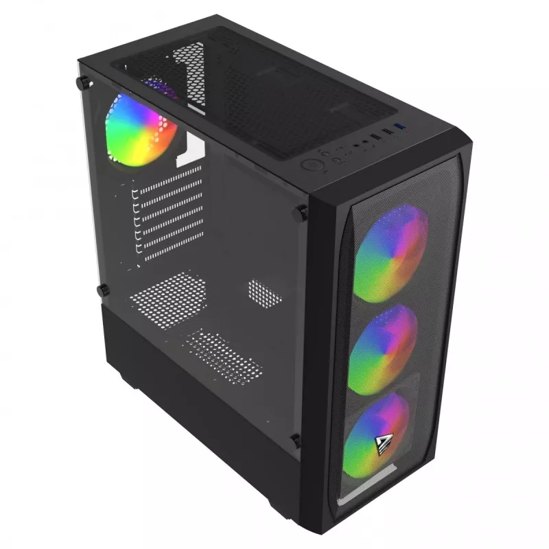 PC-kotelo SAVIO Noctis Flow RGB — Cube, ATX/Mini-ITX, 3x 120 mm etutuulettimet, karkaistu lasisivupaneeli, max. GPU 35 cm