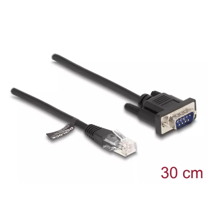 Delock RS-232-sarjakaapeli, RJ45-uros D-Sub 9 -uros, 30 cm, musta