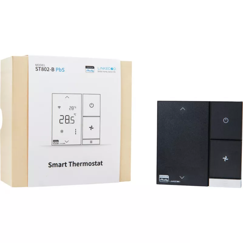 Shelly LinkedGo ST802-B älykäs HVAC-termostaatti, Wi-Fi, Bluetooth, yhteensopiva Apple Homen ja Google Homen kanssa, musta
