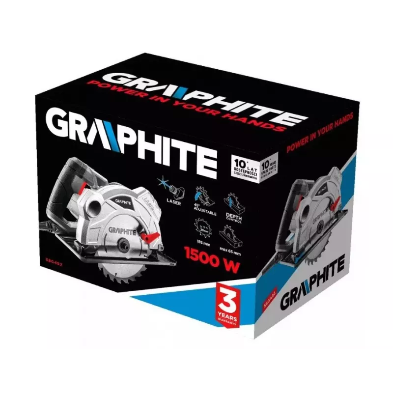 Käsipyörösaha 1500 W Graphite sahanterä 185 mm