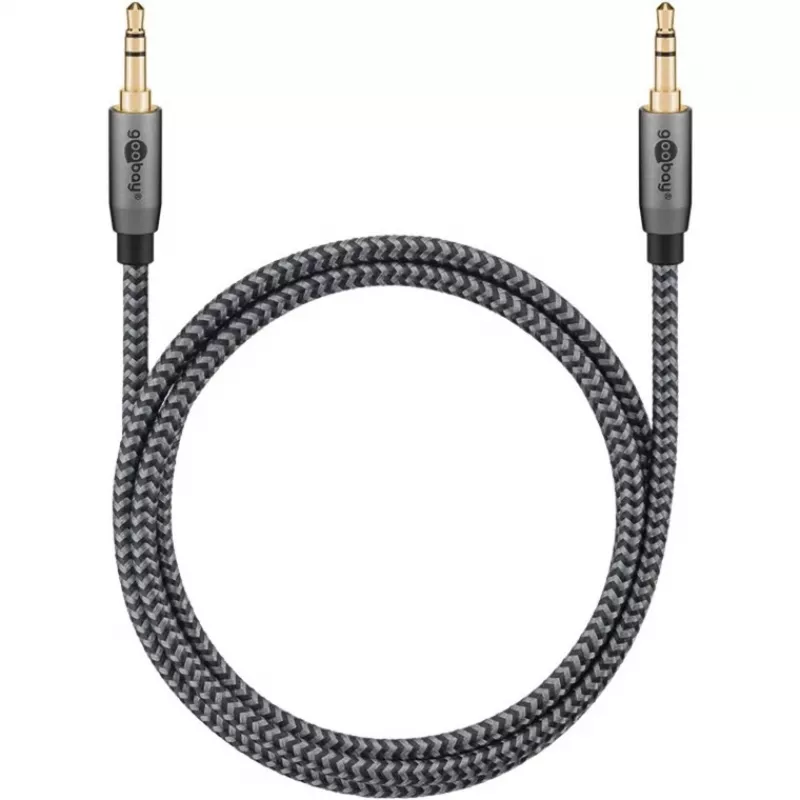 Plus audiokaapeli AUX 3,5 mm stereo (musta/hopea, 2 metriä)