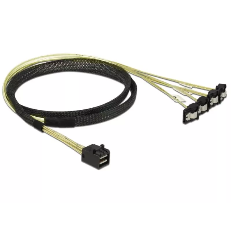 SCSI-kaapeli DeLOCK 85685 musta keltainen 1 m 1 x Mini SAS HD SFF-8643 4 x SATA 7 Pin