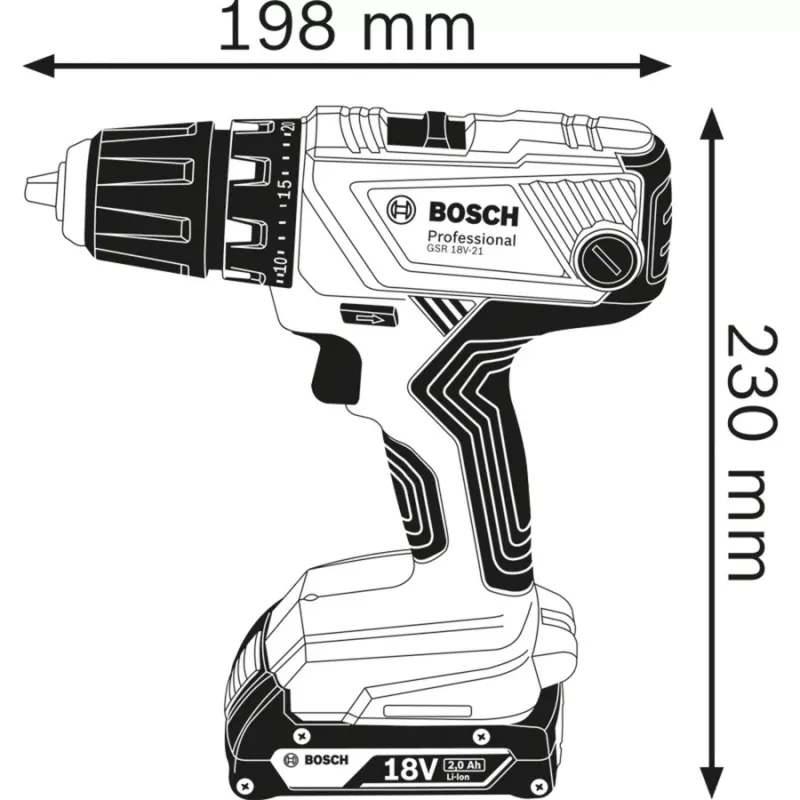 Bosch GSR 18V-21 Professional 06019H1008 akkuporakone-ruuvinväännin, 18 V, 55 Nm, 13 mm istukka, 2 akulla, sininen/musta