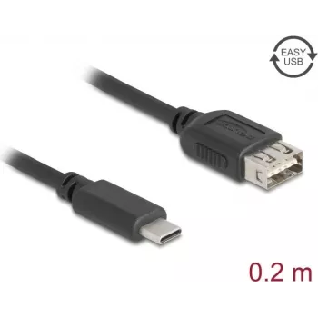 USB-kaapeli DELOCK 81534 — USB C – USB A, USB 2.0, 0,2 m, musta