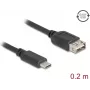 USB-kaapeli DELOCK 81534 — USB C – USB A, USB 2.0, 0,2 m, musta