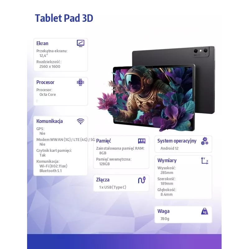 Tabletti Nubia Pad 3D 12,4 tuumaa Snapdragon 888 8 GB 128 GB Android