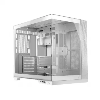 PC-kotelo MODECOM Volcano Panorama Midi Tower valkoinen — micro ATX, karkaistu lasi, ARGB, USB-C, tukee GPU 400 mm