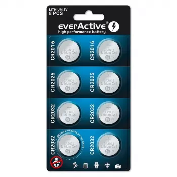 8 litiumpariston sarja everActive 4 x CR2032, 2 x CR2025, 2 x CR2016