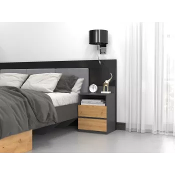 Yöpöytä top e shop M1 ANTRACYT/ARTISAN, tammi, 2 laatikkoa, 400×320×590 mm