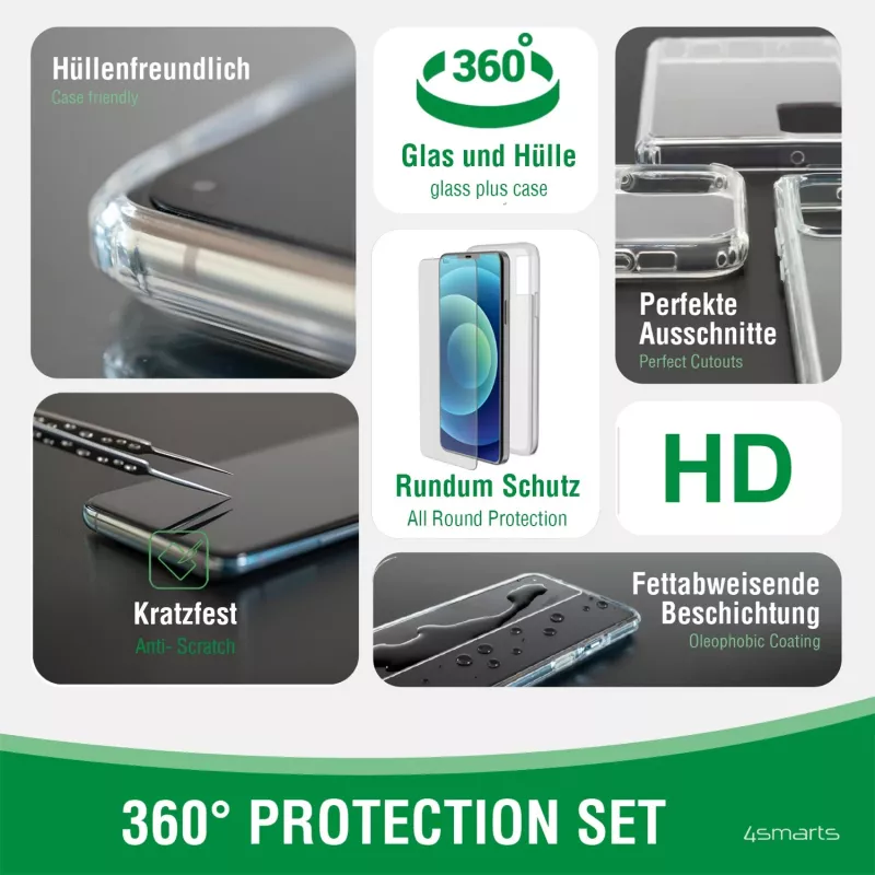 Puhelinkotelo 4smarts 360° Starter Set läpinäkyvä 11,9 cm (4,7