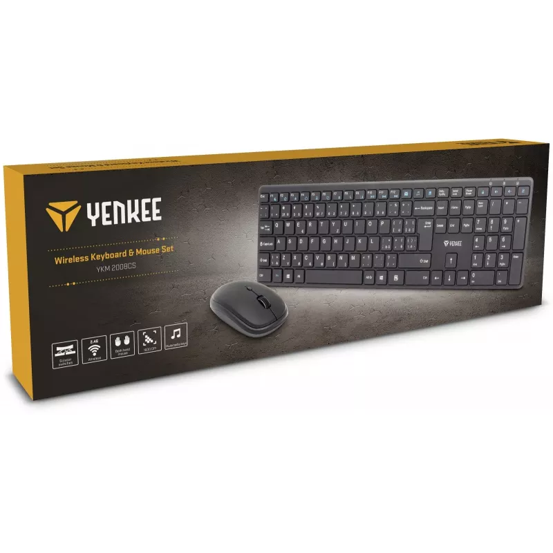 Langaton näppäimistö-hiiri-sarja YENKEE YKB 2008CS — 2,4 GHz USB, kompakti asettelu
