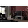 TV-taso cama meble SOHO 140 – 1400×430×370 mm, valkoinen kansi, lastulevy, valkoinen runko, mustat korkeakiiltoiset etulevyt