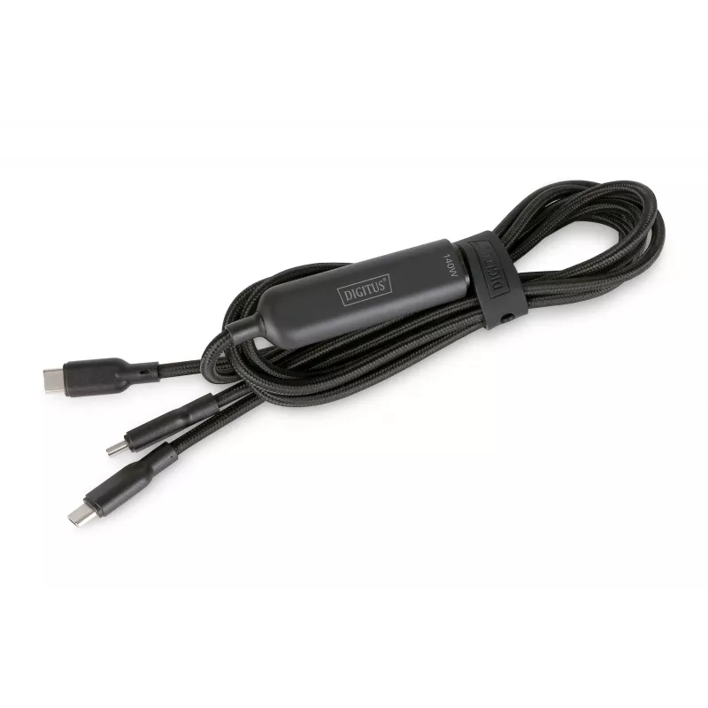 DIGITUS USB-C 2in1 -latauskaapeli 140W, USB-C 2×USB-C, 1,8 m, USB 2.0, musta
