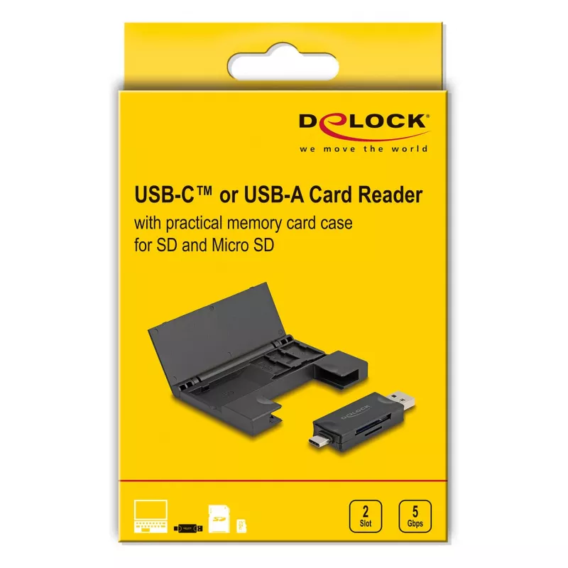 Kortinlukija DeLOCK 91014 USB 3.2 Gen 1 Type-A/Type-C musta MicroSD SD