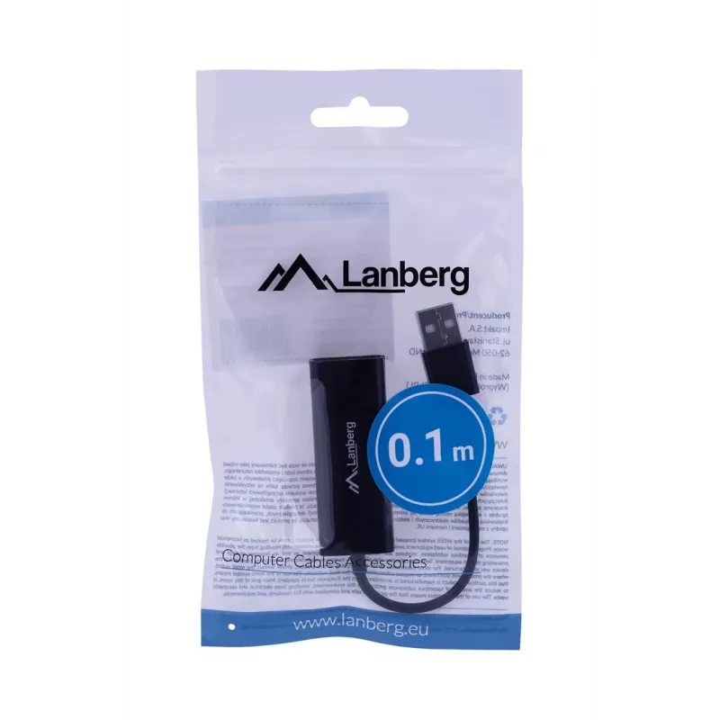 Lanberg NC-0100-01 USB 2.0 – RJ45 100 Mbit verkkosovitin, 0,15 m kaapeli