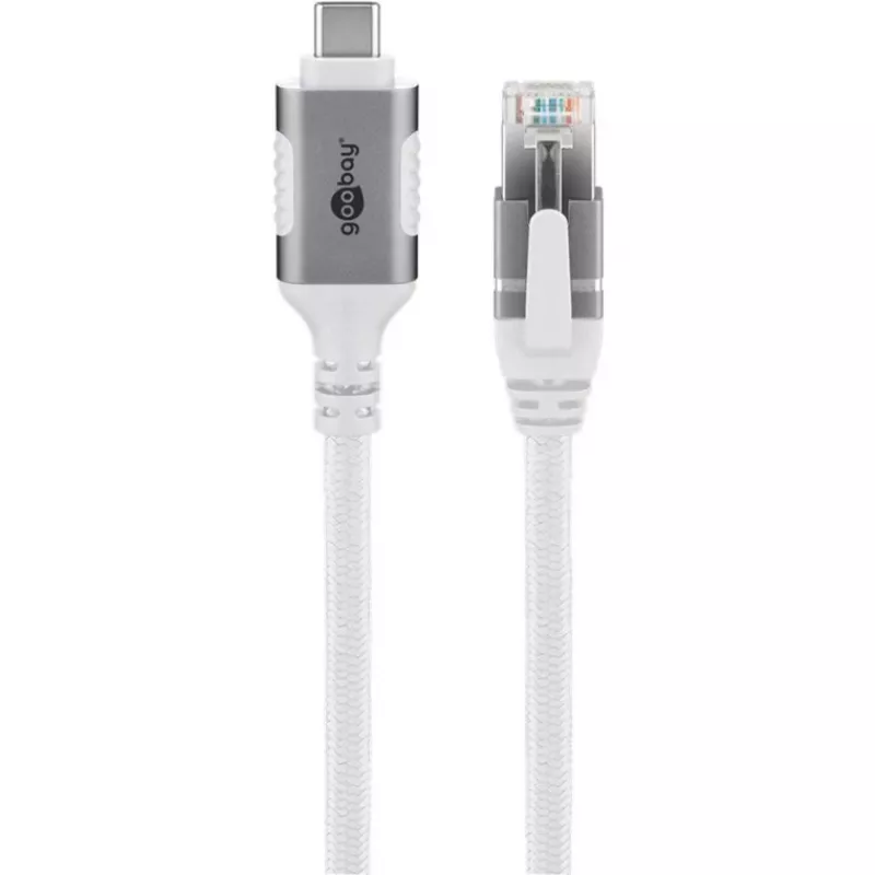 Verkkokaapeli Goobay 74180 USB C RJ-45 Cat6 10 m valkoinen