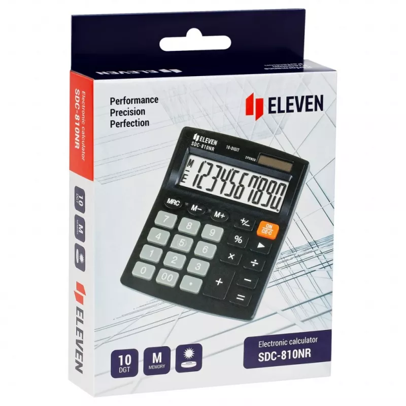 ELEVEN toimistolaskin SDC-810NR 10-numeroinen näyttö, kaksikäyttöinen, musta