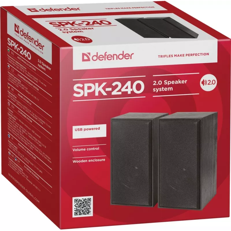 DEFENDER SPK-240 johdolliset pöytäkaiuttimet, 2.0, 6 W RMS, USB-virtalähde, 3,5 mm, musta