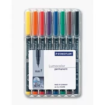 Pysyvä merkkiaine Staedtler 318 WP8 musta sininen ruskea vihreä oranssi punainen violetti keltainen 8 kpl
