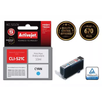Activejet ACC-521CN muste, korvaa Canon CLI-521C, Supreme, 10 ml, syaani