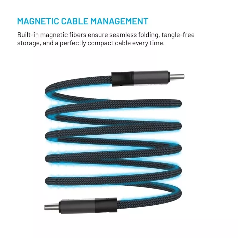 Magneettinen punottu USB-C - USB-C -kaapeli FIXED FIXDBM-CC2-GR, USB 2.0, punottu vaippa, kiinteä pituus, harmaa