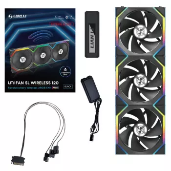 Lian Li UNI FAN SL-INF Wireless 120mm Reverse Blade ARGB -kotelotuuletin 3 kpl:n pakkaus musta