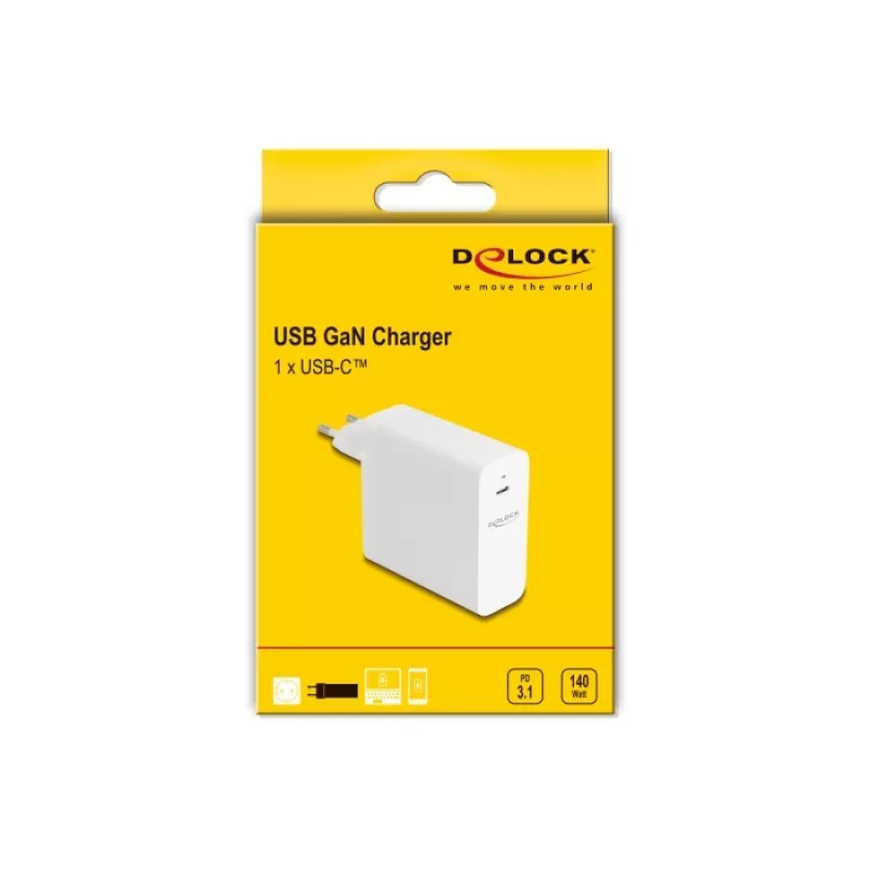 Laturi DeLOCK USB GaN 140W PD 3.1 sisäkäyttöön AC yleislaturi