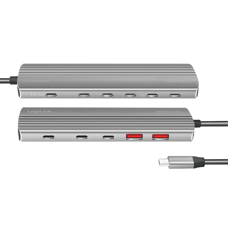 LogiLink USB 3.2 Gen2 -keskitin 4+1 porttia 2x USB-A 2x USB-C PD 100W alumiini