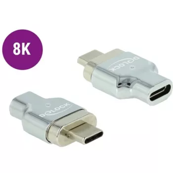 DeLOCK - Thunderbolt / USB-C-sovitin - USB-C (uros) magneettinen - USB-C (naaras) - USB 3.2 Gen 2 / Thunderbolt 3 4,5 A - 8K-tuki - hopea (66433)