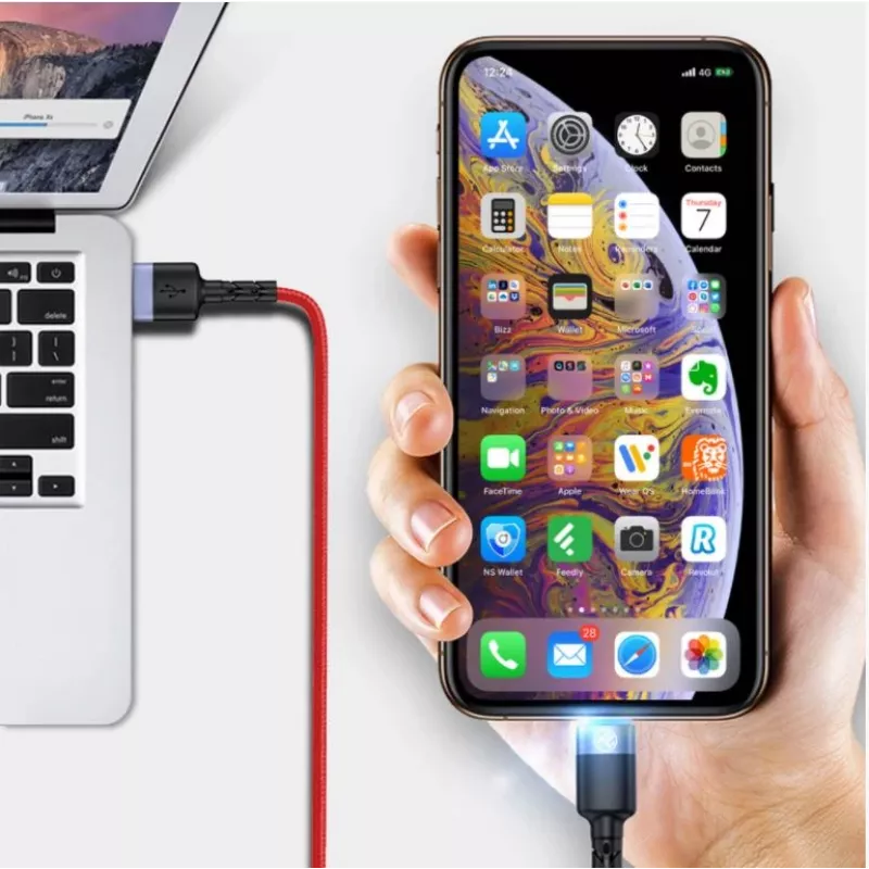 USB-Lightning-datakaapeli Tellur, 3A, 1,2 m, LED-ilmaisin, punainen