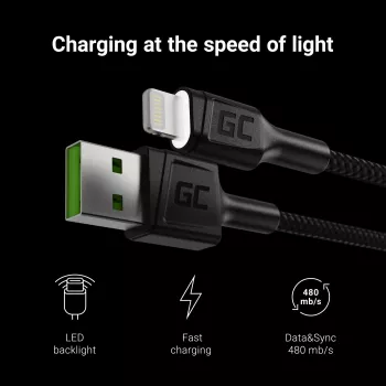 Green Cell KABGC05 Lightning-kaapeli 1,2 m musta