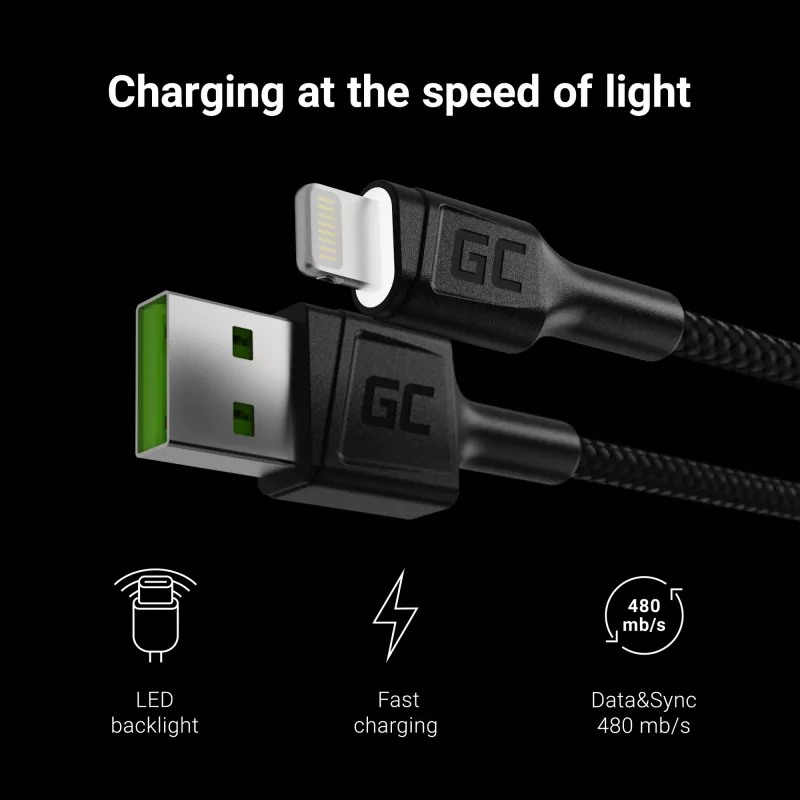 Green Cell KABGC05 Lightning-kaapeli 1,2 m musta