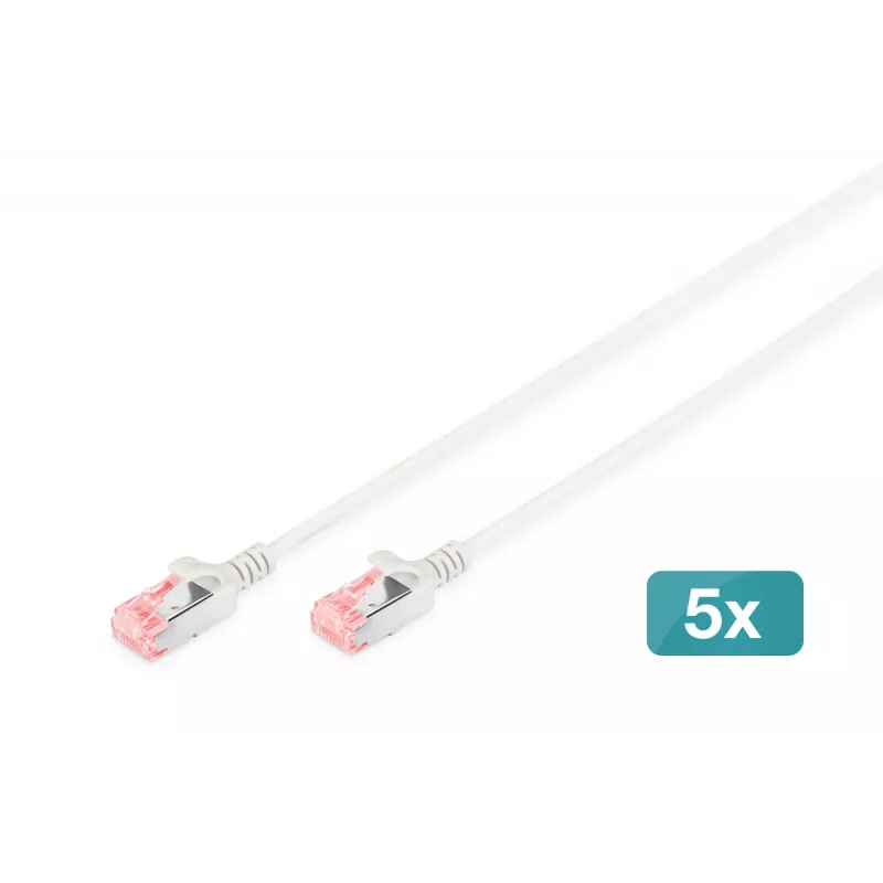 Digitus DK-1624-100S-5 CAT 6 U/FTP Slim -kytkentäkaapeli, 10 m, harmaa, 5 kpl:n pakkaus