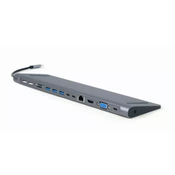 Gembird A-CM-COMBO9-01 USB Type-C 9-in-1 moniporttinen adapteri (USB-keskitin + HDMI + VGA + PD + kortinlukija + LAN + 3,5 mm ääni), Space Grey