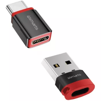 Liitäntäsovitin 4smarts 541615 – USB Type-A (isäntä) USB Type-C (lähtö), musta, suora uros-naaras, 2 kpl:n pakkaus