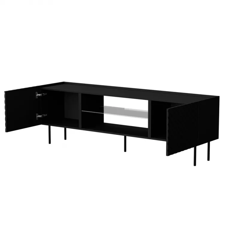 TV-taso cama meble LUCCA 180x40x59 cm, musta lastulevypinta, musta kehys