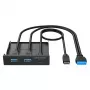 Graugear G-MP01 etupaneeli 3-porttisella USB-hubilla, 1x USB-C 3.2 Gen2 + 2x USB-A 3.0, musta