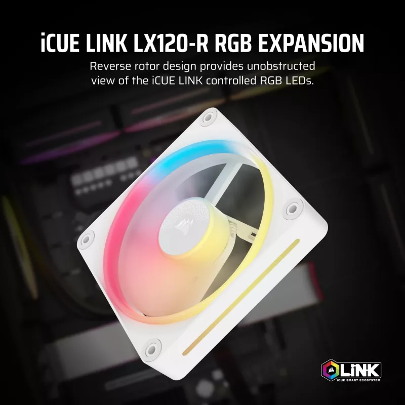 CORSAIR iCUE LINK LX120-R RGB Reverse Blade PWM kotelotuuletin, 120 mm, valkoinen