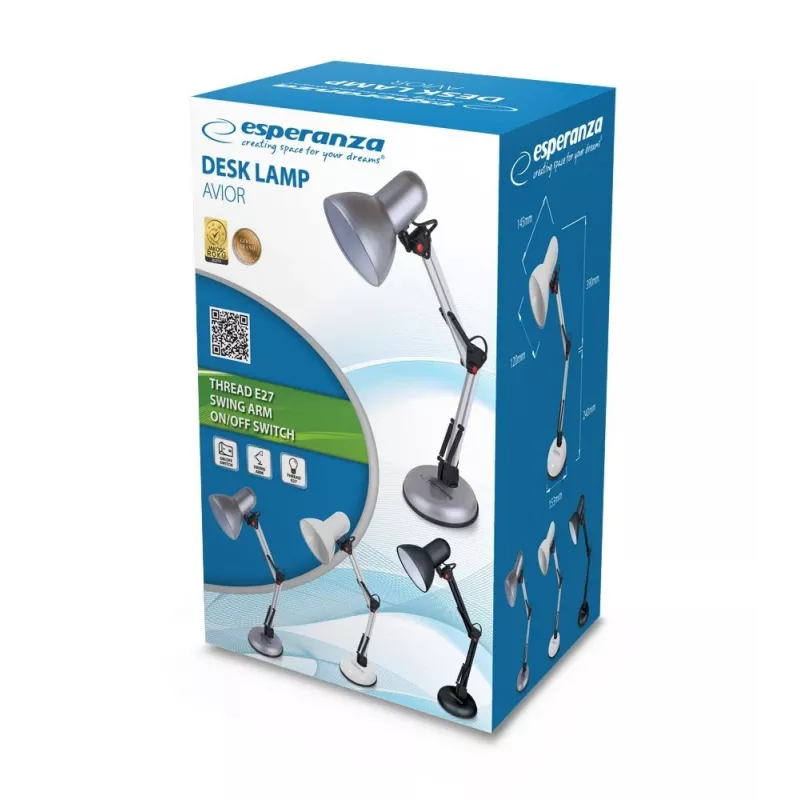 Pöytävalaisin ESPERANZA AVIOR E27 12W LED, musta, korkeussäädettävä, taipuisa varsi, E27-kanta