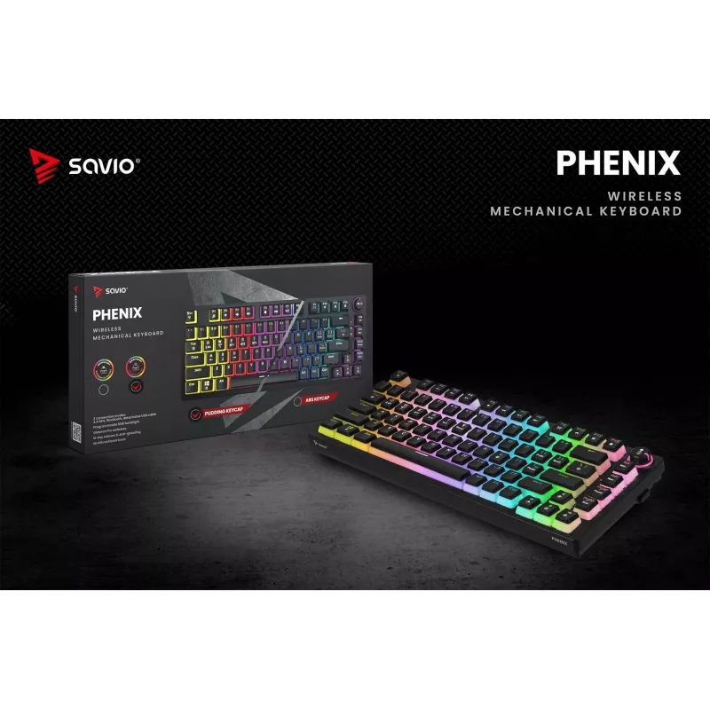 Pelikäyttöinen näppäimistö Savio SAVGK-PHENIX RED PUDDING mekaaninen RGB langaton